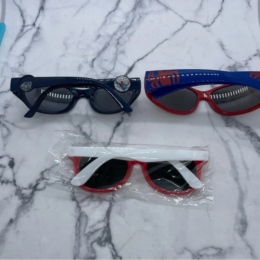 3 Boys Sunglasses 2 Spider-Man & 1 Plain Red Reflective Lenses Some Wear